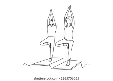 Continuous one line drawing yoga class session  Class in action concept  Single line draw design vector graphic illustration 