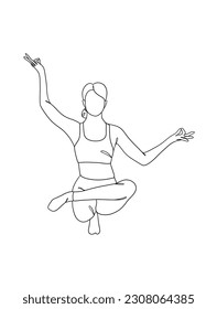 Kontinuierliche Zeichnung einer Yoga-Frau Pose. Vektorgrafik.