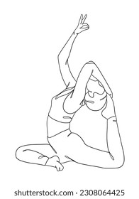 Kontinuierliche Zeichnung einer Yoga-Frau Pose. Vektorgrafik.