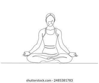 Continuous one line drawing of yoga. Single line drawing illustration of women yoga pose. Yoga, Meditation, Healty body, and Relaxtation concept line art. Editable outline.