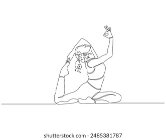 Dibujo continuo de una línea de yoga. Ilustración de dibujo de una sola línea de la pose de yoga de las mujeres. Yoga, meditación, cuerpo sano, y relajación arte de la línea de concepto.