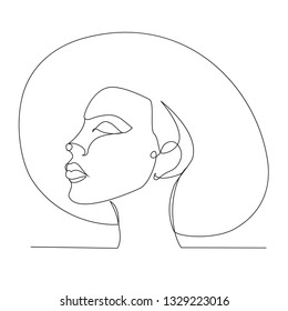 Continuous one line drawing. Young fashion woman in hat. Linear style