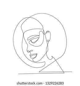 Continuous one line drawing. Young fashion woman with short hair. Linear style