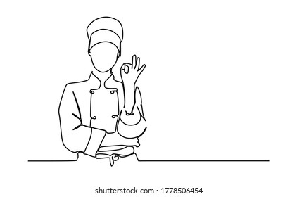 continuous one line drawing of a young woman chef. Vector illustration