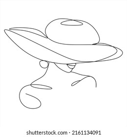 Continuous one line drawing. Young fashion woman in hat. Linear style
