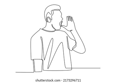 Continuous one line drawing Young man shouting. Communication concept. Single line draw design vector graphic illustration.