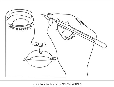 Continuous one line drawing Young girl doing make  up  The concept applying makeup  beauty salon