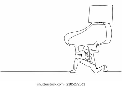 Continuous one line drawing young businessman under giant foot trample. Male manager pressure and domination, limiting freedom. Minimal metaphor concept. Single line design vector graphic illustration