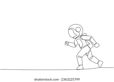 Continuous one line drawing young astronaut doing light exercise. Running aims to maintain heart health. Astronaut with healthy life style. Good mental. Single line draw design vector illustration