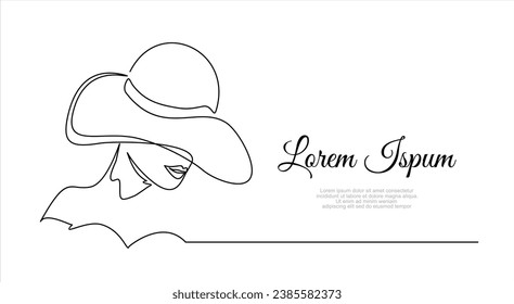 Dibujo continuo de una línea de la joven mujer de la moda en el sombrero. Estilo lineal