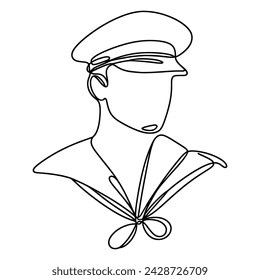 Continuous one line drawing of young sailor man wearing uniform. Professional job profession minimalist concept. Single line draw design vector graphic illustration