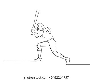 Continuous one line drawing young agile man baseball player ready to hit the ball. Baseball league professional tournament. Sport exercise healthy concept. hand drawn style illustration
