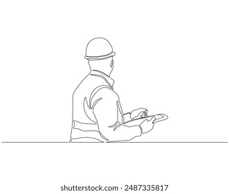 Continuous one line drawing of young construction coordinator manager. One line drawing illustration of young architect. Building architecture business, Labor day concept line art. Editable outline