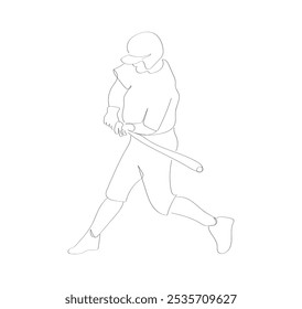 Continuous one line drawing young agile man baseball player ready to hit the ball. Baseball league professional tournament. Sport exercise healthy concept. Hand made vector not AI.