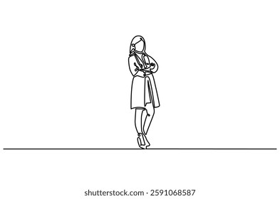 Continuous one line drawing of young woman Doctor. Single line drawing illustration of female Doctor healthy program. Medical innovation concept vector art. Doodle line illustration.

