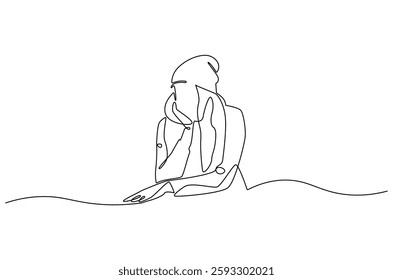 Continuous one line drawing of young sad woman. Single line drawing illustration of woman crying. International Day for the Elimination of Violence against Women. Doodle line illustration.
