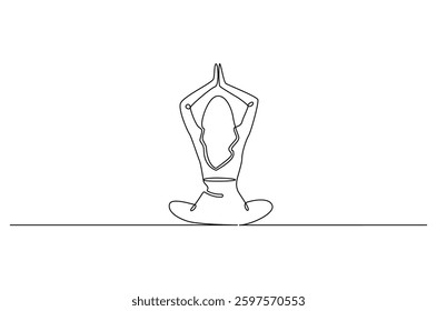 Continuous one line drawing of Young Woman doing yoga and meditation. Single line drawing illustration of Woman doing yoga. Fitness and gym concept vector art. Doodle line illustration.