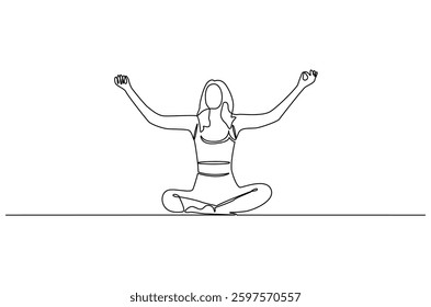 Continuous one line drawing of Young Woman doing yoga and meditation. Single line drawing illustration of Woman doing yoga. Fitness and gym concept vector art. Doodle line illustration.