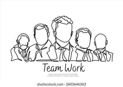 Continuous one line drawing of young office workers, business teamwork concept.Editable stroke. Doodle vector illustration
