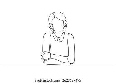 Continuous one line drawing of Young woman with headphones. Single line drawing illustration of Woman call center agent. Customer service concept vector art. Doodle line illustration.