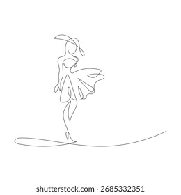 Dibujo continuo de una línea Mujer joven en vestido moderno Vector de logotipo de moda.