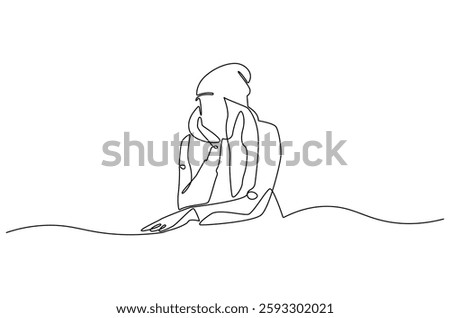 Continuous one line drawing of young sad woman. Single line drawing illustration of woman crying. International Day for the Elimination of Violence against Women. Doodle line illustration.
