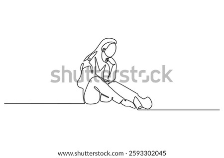 Continuous one line drawing of young sad woman. Single line drawing illustration of woman crying. International Day for the Elimination of Violence against Women. Doodle line illustration.
