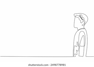 Continuous one line drawing a youngster with a butterfly in his head. Get peace by thinking peacefully. No stress. Healthy. World Teen Mental Wellness Day. Single line draw design vector illustration