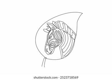 Continuous one line drawing zebra head in the middle of the leaf. Nature. Biodiversity. Protecting endangered species. Natural habitats. World Wildlife Day. Single line draw design vector illustration