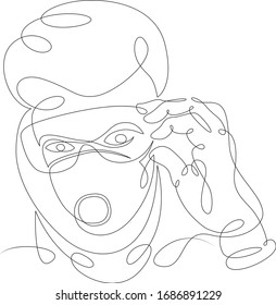 Continuous one line drawing.Portrait Young man in a protective face mask from coronavirus .Concept sign doodle cartoon character flat modern minimal illustration.