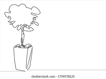 Continuous one line drawing.tree in pot. Vector illustration