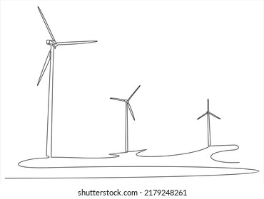 Continuous one line drawn alternative energy wind turbine silhouette. The concept of a symbol of ecology and nature conservation.