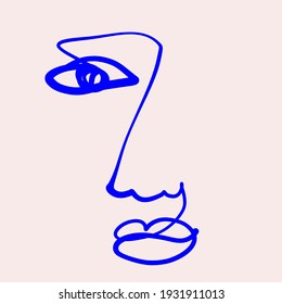 Cara dibujada de una línea continua. Resumen mínimo retrato. La mujer se enfrenta a un dibujo de línea continuo. Conjunto de plantillas creativas de estilo moderno con un retrato de una sola línea. Cara de cubismo. Línea de belleza femenina.