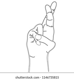 Continuous one line drawn Fingers crossed isolated on white background. Vector illustration.