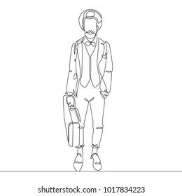 Continuous one line drawn hipster hat and suitcase
