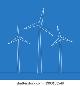 Continuous one line drawn silhouette of wind turbine alternative energy vector illustration concept