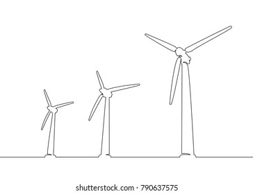 Continuous one line drawn silhouette of wind turbine alternative energy. The concept of the symbol of ecology and protection of nature.
