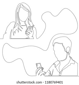 Continuous one line drawn Social network Chat Teamwork concept man and woman chatting vector illustration