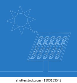 Continuous one line drawn sun and solar panel thin line icon. flat design vector concept illustration for environmental business