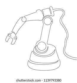 Continuous one line drawn Vector robotic arm symbol outline drawing vector illustration
