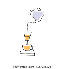 Continuous one line dripper of coffee. Hand drawing art brewing coffee theme. Vector illustration