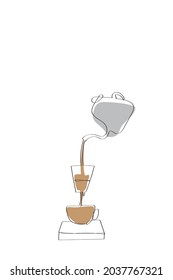 Continuous one line dripper of coffee. Hand drawing art brewing coffee theme. Vector illustration