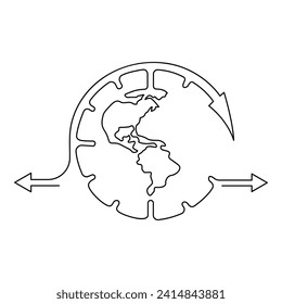 Continuous one line drowing of earth clock and Earth hour concept single line art illustration.