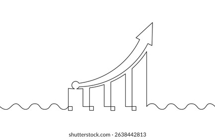 Continuous one line drwing of graph. Illuatration vector of increasing arrow up. Bar chart sign symbol. Flat icon of business growth. Single line art