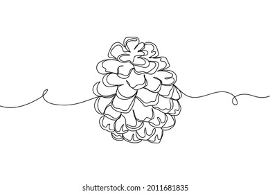 Continuous one line of dry pine cones in silhouette on a white background. Linear stylized.Minimalist.