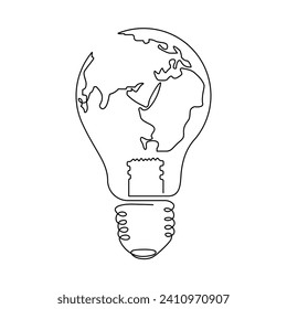Continuous One line Earth globe inside lightbulb and Earth Hour frame - Vektorgrafik-Vektorgrafik