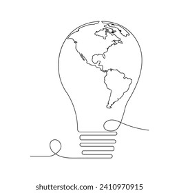 Continuous One line Earth globe inside lightbulb and Earth Hour frame - Vektorgrafik-Vektorgrafik