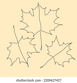 Continuous one line of edible maple in silhouette. Minimal style autumn leaves. Perfect for cards, party invitations, posters, stickers, clothing. Black abstract icon.