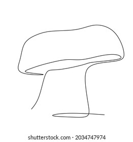 Continuous one line of edible mushroom in silhouette. Minimal style. Perfect for cards, party invitations, posters, stickers, clothing. Black abstract icon. Tatoo simple design