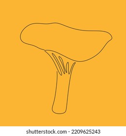 Continuous one line of edible mushroom in silhouette. Minimal style. Perfect for cards, party invitations, posters, stickers, clothing. Black abstract icon.